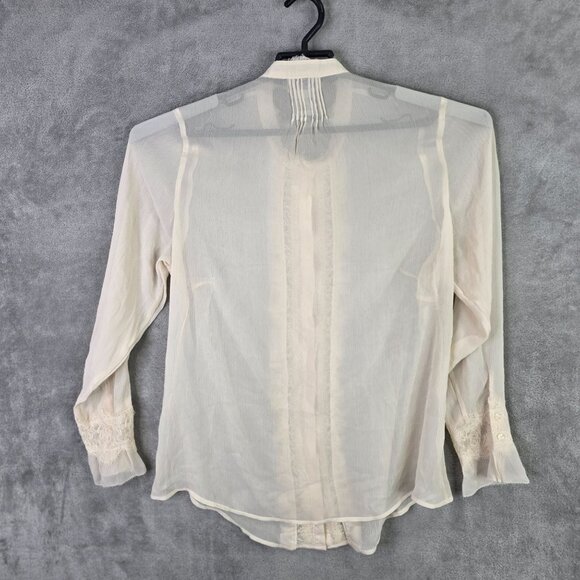 Womens Soft Surroundings Sheer Ivory Blouse Button-Front Long Sleeve Size L - Picture 4 of 7